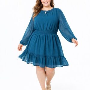 City Chic teal blue dress NWT style Dobby Tiered. Size XXL/24. X25